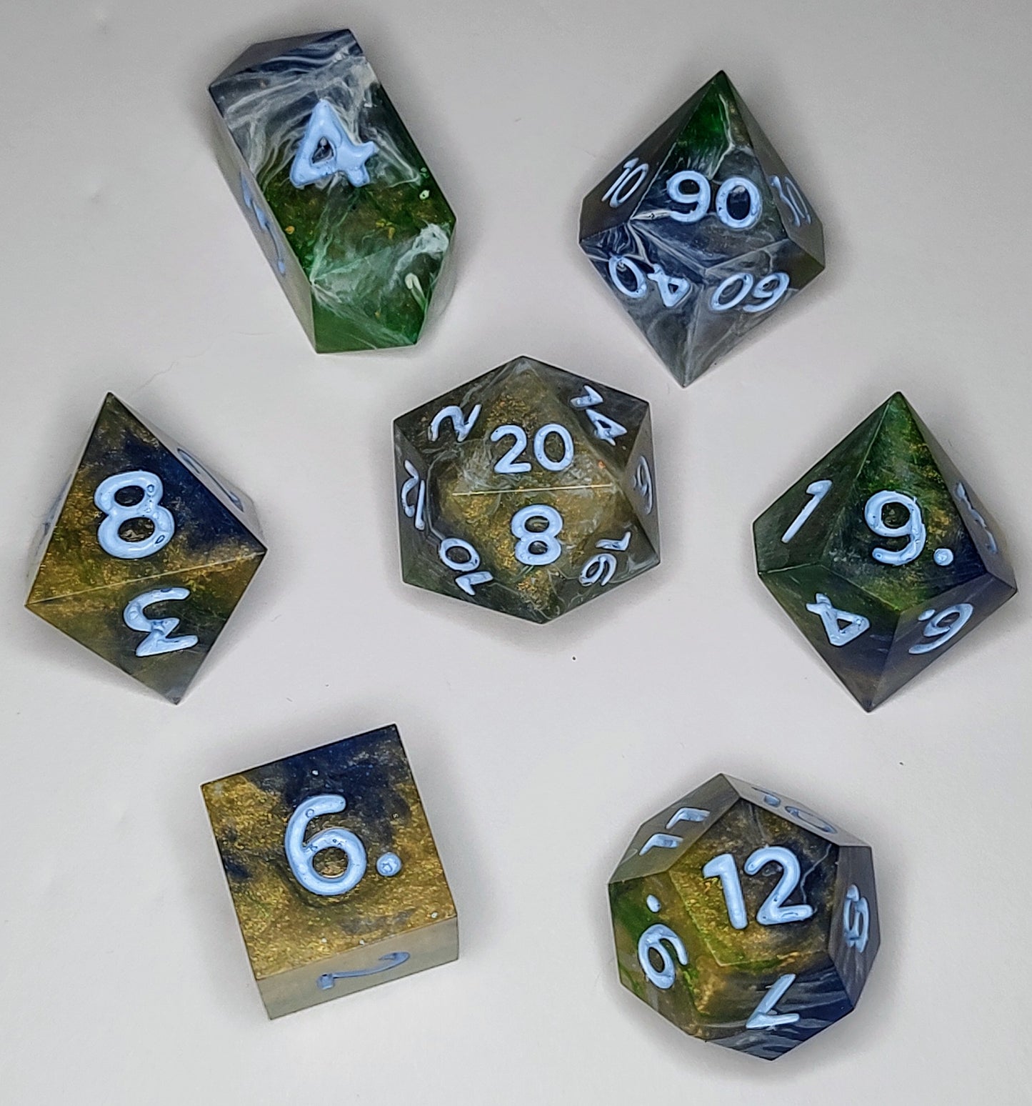 "Earth and Sea" 7 piece TTRPG Dice Set