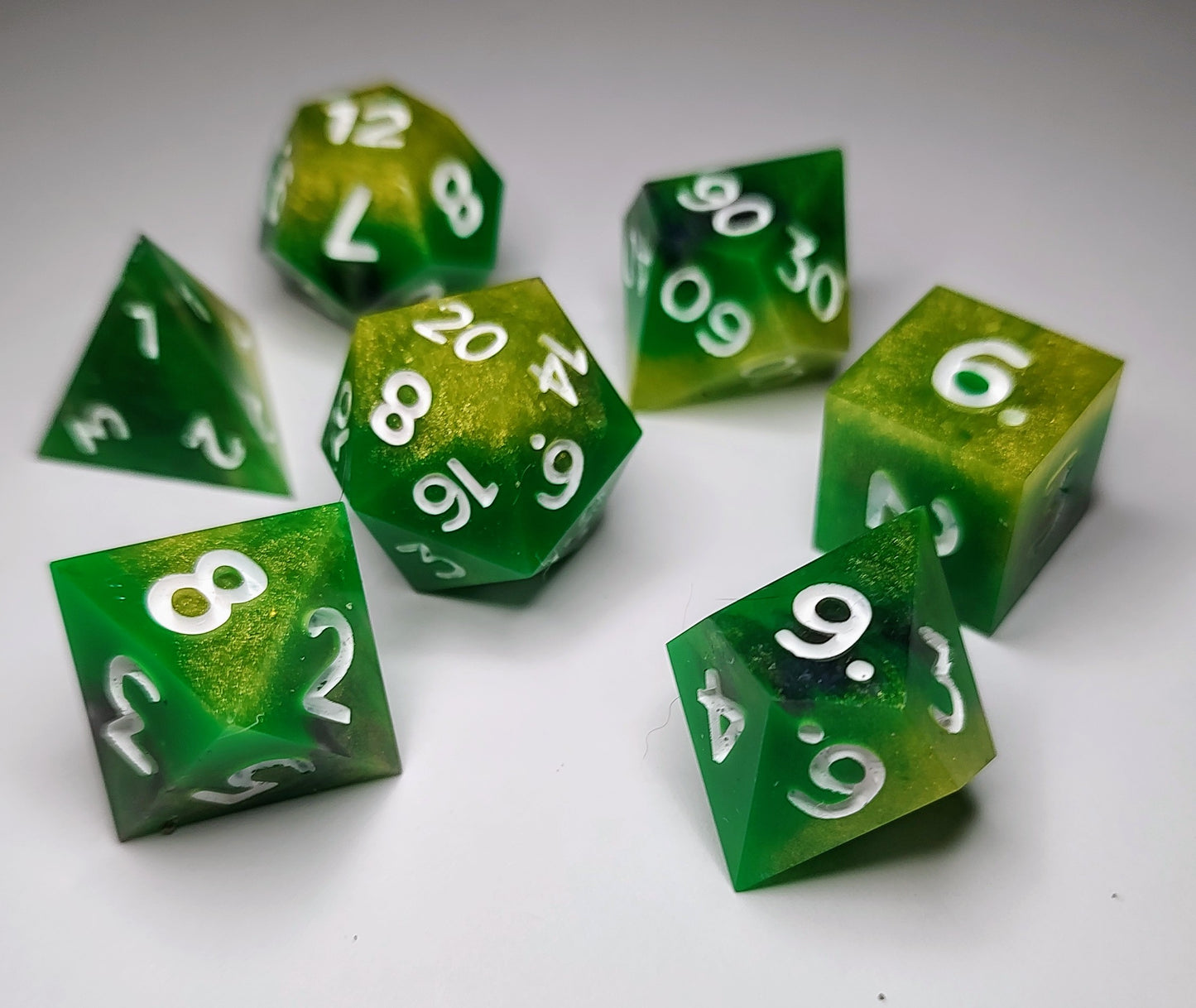 "Lemony Lime" 7 piece TTRPG Dice Set